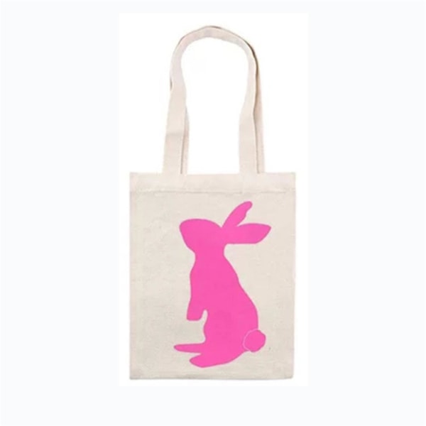 Påskekurv Ferie Kanin Bunny Trykt Lerret Gave Bære Egg Godteri Bag Pink