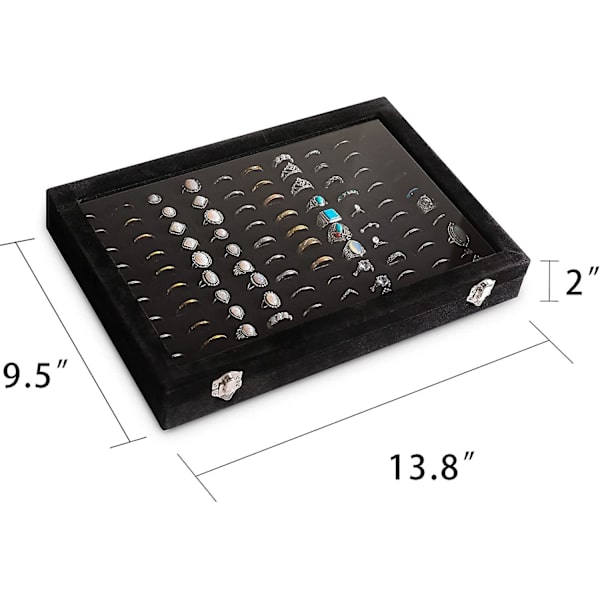 Ringe Organiserbakke 100 Slots Ringeholder Med Klar Låg Fløjls Ringe Opbevaringsboks Ringebakke Til Smykkebutik Ringe Display Case Til Smykke Show Ring B