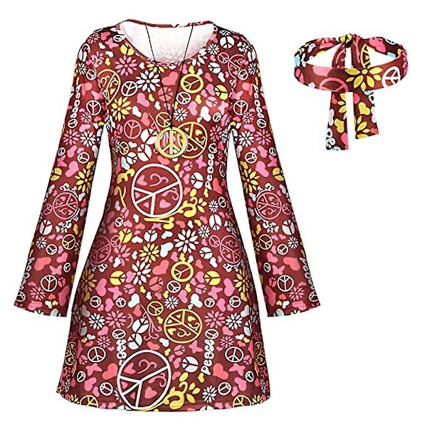 70-luvun ja 80-luvun Hippi-asusetti Disco-asu Pääpanta Mekko Cosplay-juhlat Lahjat Brown 2XL