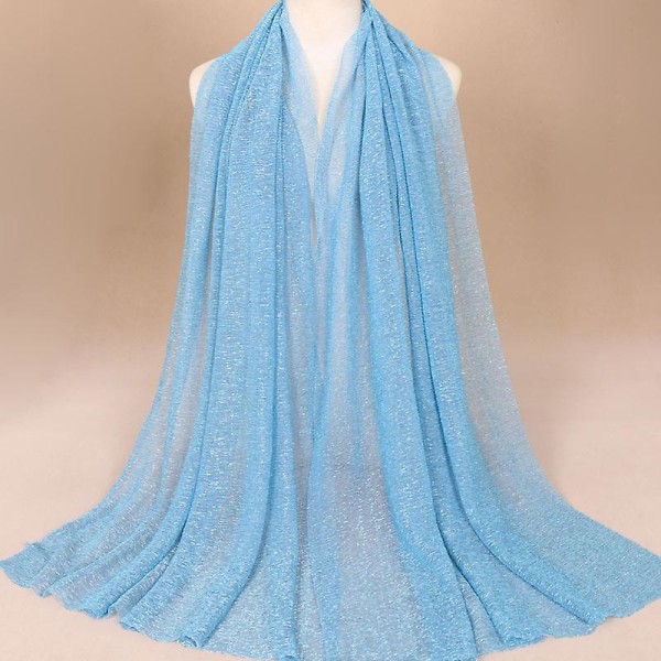 Glitter Skjerf Kvinner Muslim Shimmer Hijab Crinkle Shiny Shawl Islamic Headscarf Blue