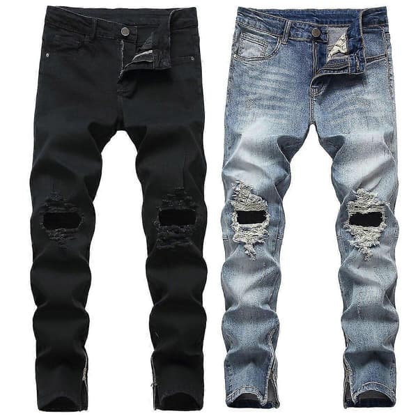 VAWAN Herr Ripped Distressed Slim Fit Rak Passform Jeans Black EU 36