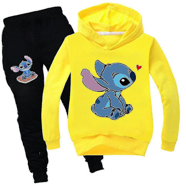 Lilo Stitch 2-delt træningsdragt med hættetrøje og bukser til børn Yellow 150cm