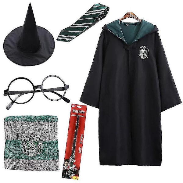 7 kpl/setti Taikurivelho Fancy Dress Cape Cloak Hogwarts School Costume 6Pcs Green Kids 145