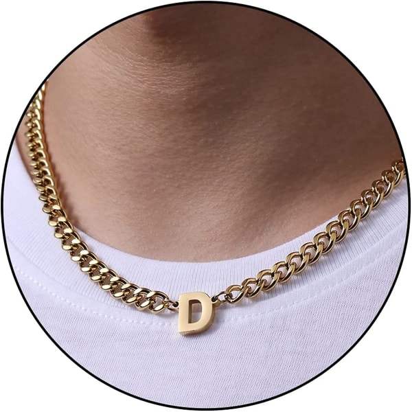Indledende A-z cubanske kædekæde halskæde til drenge mænd kvinder brevvedhæng rustfrit stål 6,5 mm 18+2 tommer smykkegave Gold D