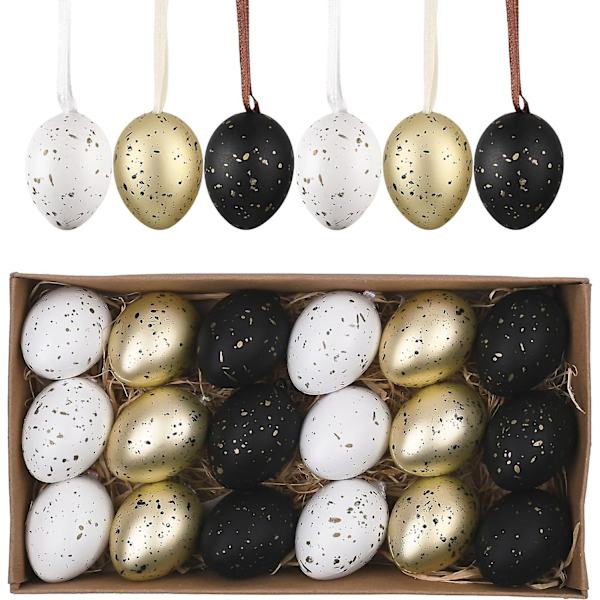 Valery Madelyn 18-pack Påskägg Dekoration Trädprydnader Set, 4CM Osplitterliga Hängande Påskägg för Träd, Färgglada Påskkorg Fyllmedel Ägg Bulk Black Gold
