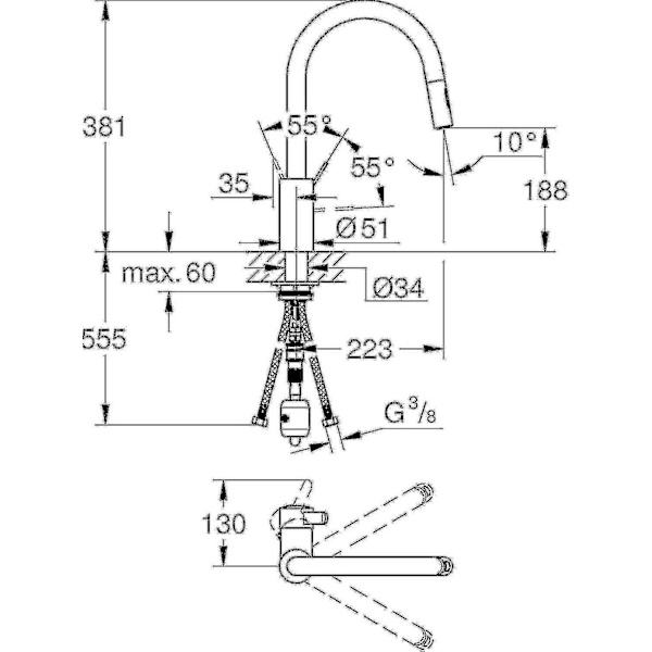 Piao Grohe 31481001 Enkeltgreps Vaskblander, Krom