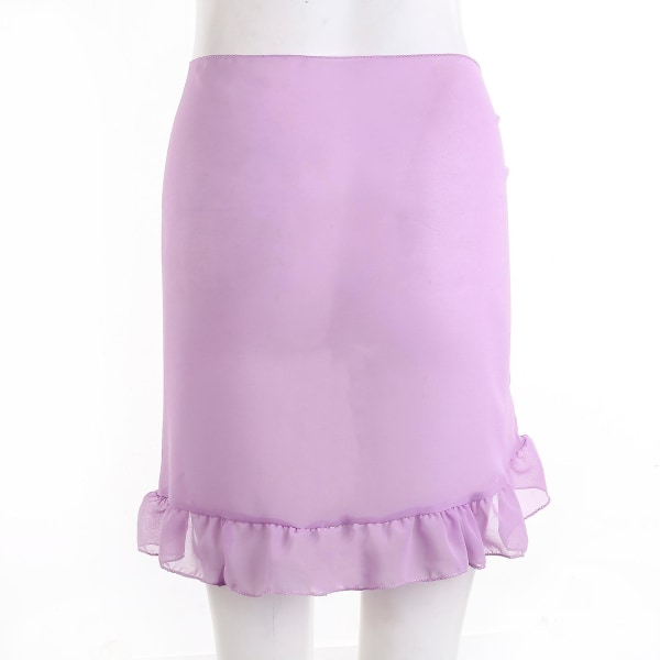 Tunna Mesh Mini Ruffle Kjolar Kvinnor Omslag Tassel Klänning Bikini Badkjol Kvinnor Baddräkt Strandkläder Wrap Light Purple