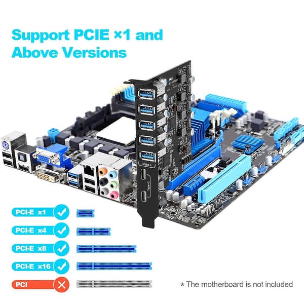 5-porttinen USB 3.0 PCI Express -sovitinkortti Type C PCI-E-laajennus PCIE USB 3.0
