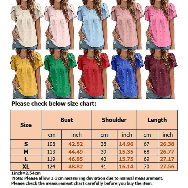 Naisten T-paita Pyöreäkauluksinen sifonkitopit pilkullinen tunikapusero rento terälehti- casual t-paita Pink L