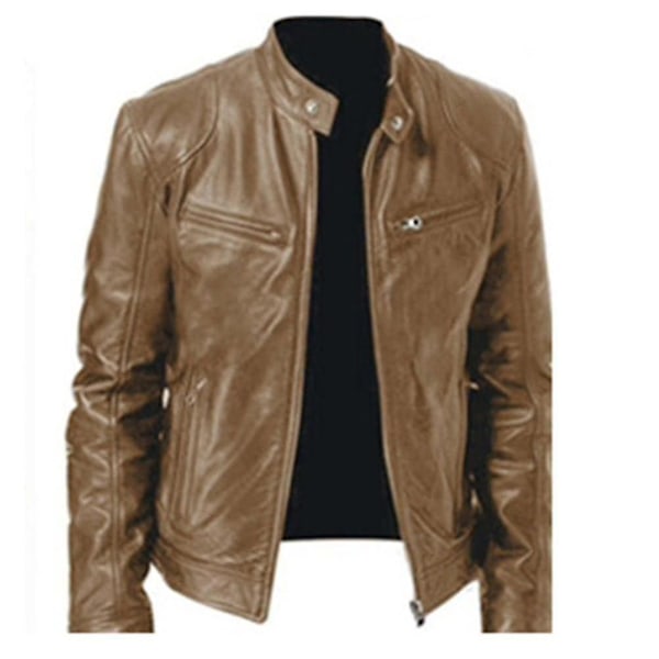Svart/brun/khaki/röd Läderjacka Mjuk Långärmad Casual Kläder Kappa För Hem Sovrum Kontor Khaki 2XL