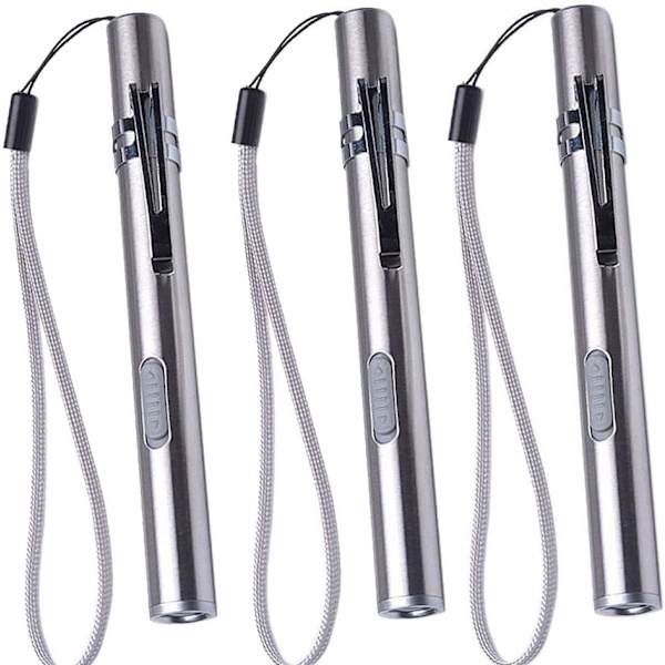 Pakke med 3 sykepleierpennelys, medisinsk pennelys, USB-oppladbar LED-lommelykt, rustfritt stål lommelykt for leger, studenter, leger