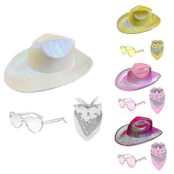 Hatt, bandana og solbriller for menn - Western Cowboy-sett for rave, rom-cowgirl Pink