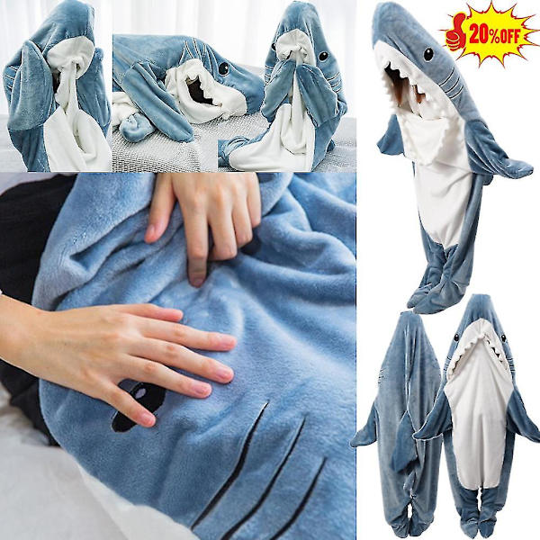 Hai-teppegenser for voksne - Hai-onesie for voksne - Bærbar teppe - Hai-teppe Supermyk koselig flanellgenser Hai-sovepose 190*90