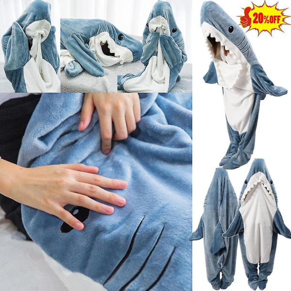 Shark Blanket Hættetrøje Voksen - Shark Onesie Voksen Bærbart Tæppe - Shark Blanket Super Soft Hyggelig Flanell hættetrøje Shark Sovepose 190*90