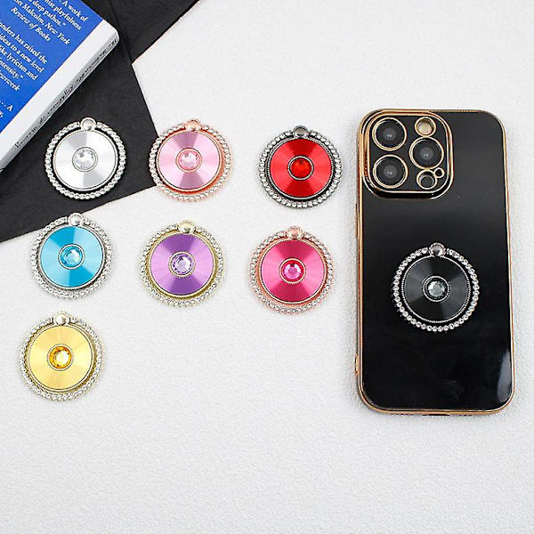 Rhinestone Dekor Foldbar Ringbeslag Telefonholder Elektroplettet Stilfuld Mobil Støttefod Pink