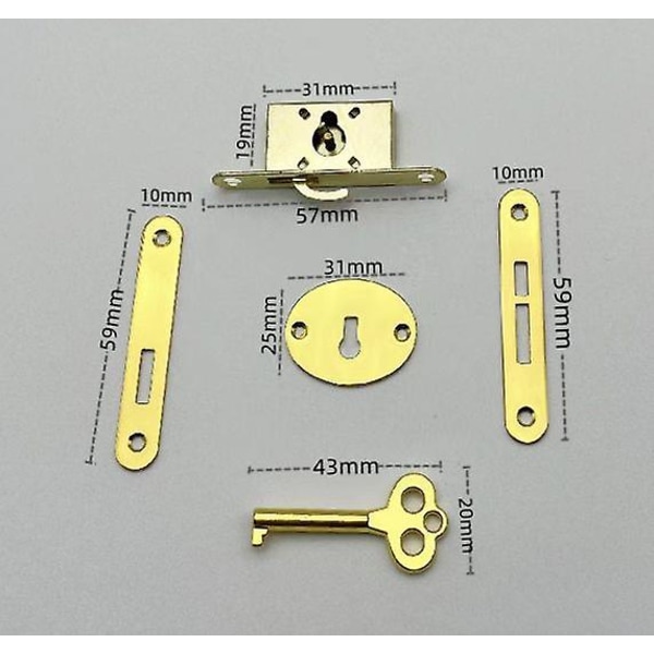 Metal Skuffeslå med Nøgle til Garderobe, Smykkeskrin, Trækasse, Skab Gold