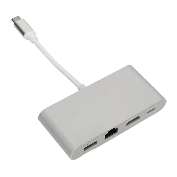 USB C Hub Aluminiumlegering 4 i 1 Multiportadapter Splitter med Type C USB 3.0 Gigabit LAN RJ45 HD Multimedia Interface til Telefon Computer Sølv