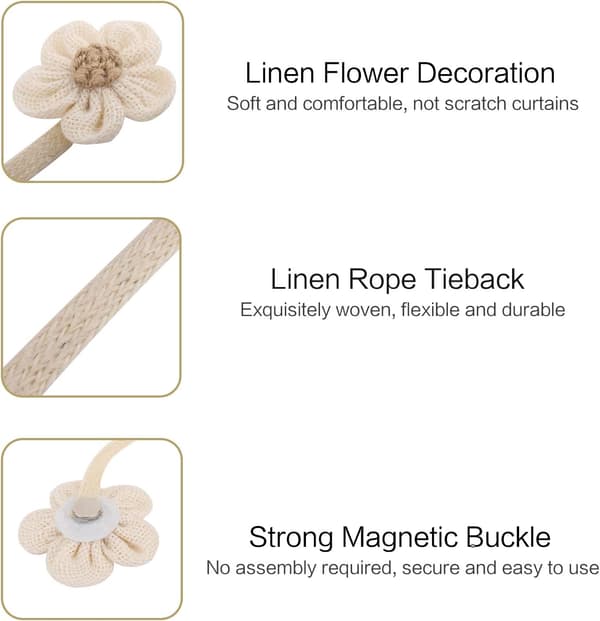 Magnetisk gardinrep, 2 st solros stickade hängande krokar beige