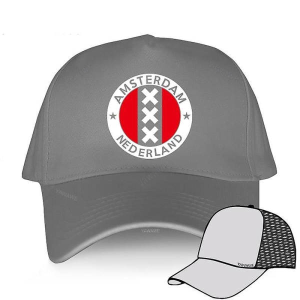 Hatt for menn, Snapback, Boyfriend-stil, Amsterdam-design, bomullsbaseballhatt grey mesh