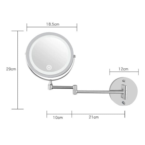 Elegant Chrome Wall-Mounted Makeup Mirror, 10X Magnifying Double-Sided LED-Illuminated Makeup Mirror for Bathroom with 7 Inch Extendable Arm and USB