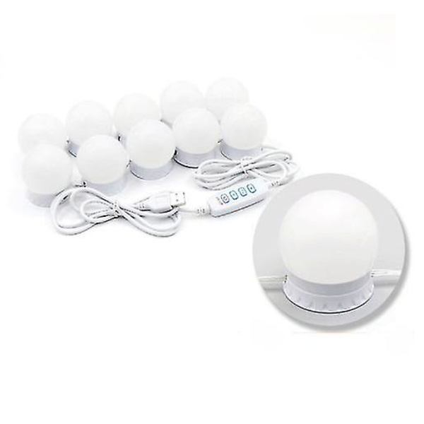 USB sminke speil lys, 10 lys, 3 lysmoduser, for bordsspeil, veggmontert sminke speil (bare speil lys)