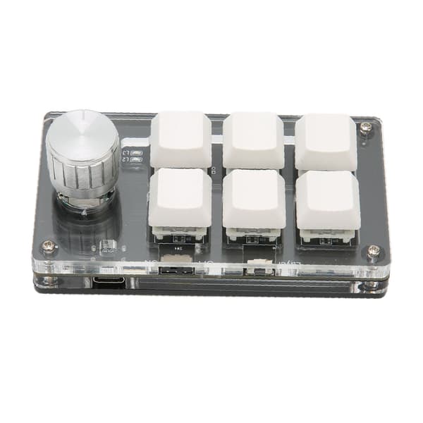 6-key Mini Keyboard with Knob, Blue Switch, Wired USB, Wireless Bluetooth, Dual Mode Connectivity, Programmable Mechanical Keyboard, White