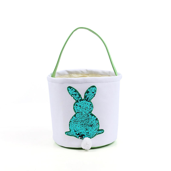 Pailletter Kanin Design Påskeæg Candy Gift Hunt Basket Bucket Bag med håndtag Green