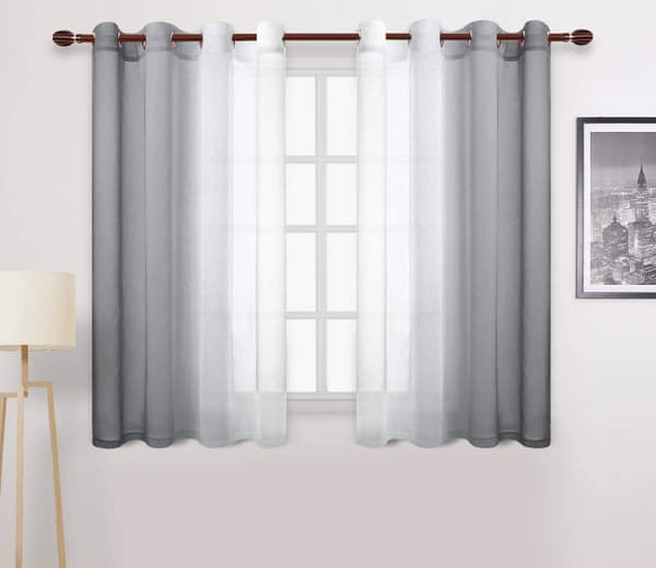 Gardiner med gradienteffekt i transparent tyll (grå, 132*214cm, med hull)