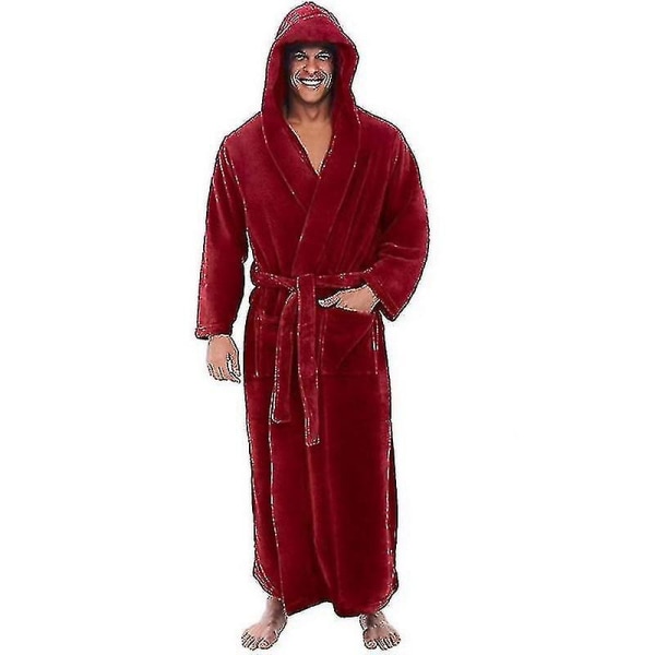 Flanell Morgenkåpe for Menn med Hetter, Tykk og Varm, Ekstra Lang Kimono Red 3XL