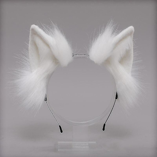 Plush Katteører Realistisk Lolita Hodebånd Kattehale Cosplay Tilbehør Håndlaget Simulering Dyreører Halloween Hodeplagg Kawaii White-2pcs
