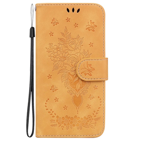 Etui til Samsung Galaxy A23 5g Cover Coque Butterfly And Rose Magnetic Wallet Pu Premium Læder Flip Card Holder Telefon Etui - Gul Yellow