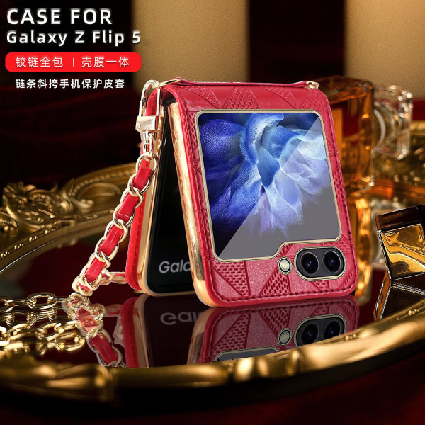 Z Flip 5 Case, Pu - Case Yhteensopiva Samsung Galaxy Z Flip 5 Takana näytönsuojalla ja hihnalla ja saranasuojalla Purple