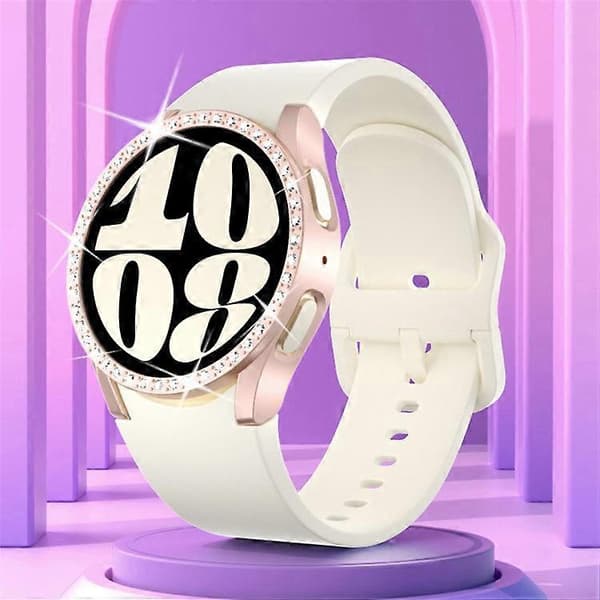 Kompatibel med Samsung Galaxy Watch7 40mm Klockfodral Strass Dekor Hårt PC Skyddsram Silver
