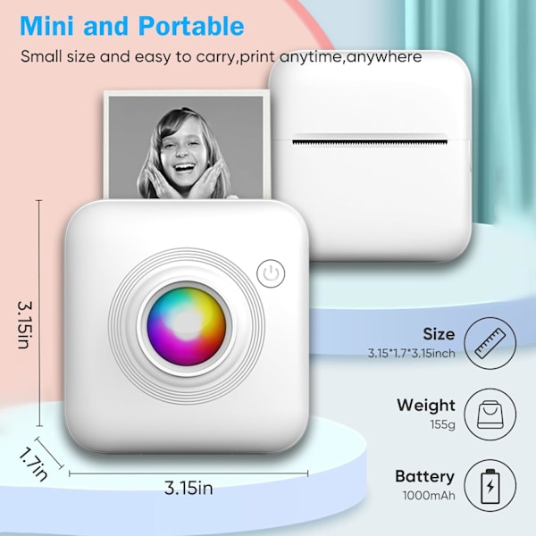 Bluetooth Thermal Printer for Mobile Printing, Inkless Printing for Creative Stickers, Portable Printer with High-Resolution Prints, Versatile