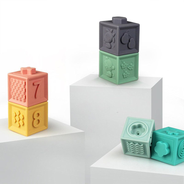 12 st Baby Sensory Leks Byggstenar Silikonblock Grepp Leksak 3D Silikon Bygg