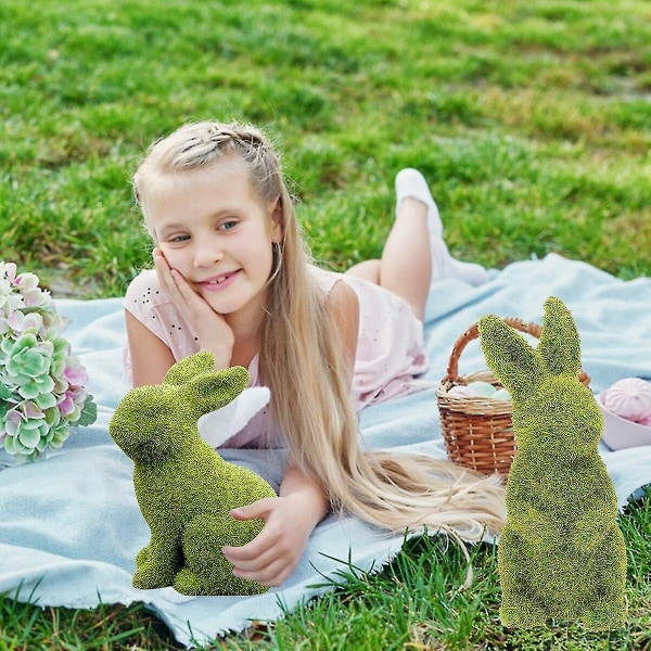 Påskegrøn kanin flokkende skulpturer Kunstharpiks Mos kaninfigurer til fest i haven i soveværelset Boligindretning 2023 S Sitting posture