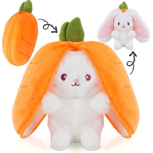 OSDUE Kanin Plyschleksak, Vändbar Kanin Morot Jordgubbe Kudde med Blixtlås, Jordgubbe Plysch Söt Kanin Plushie Leksak för Flickor Pojkar Påsk Barn Orange Carrot-23cm