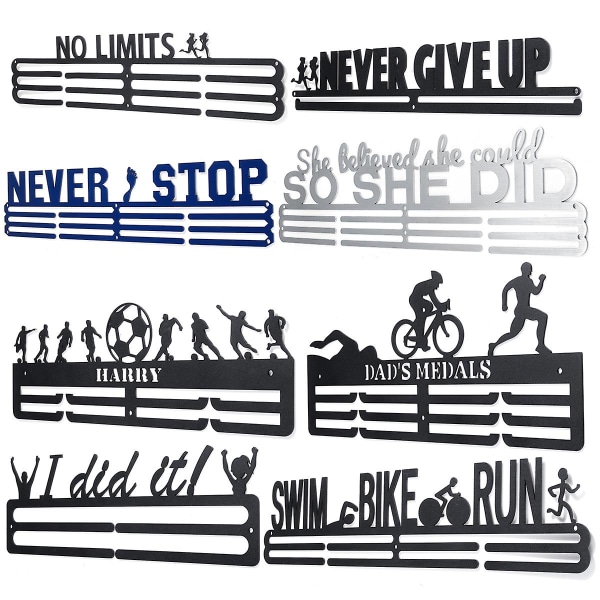 "Never Stop & I Did it" -juoksijoita inspiroivia juoksua ja uintia seinään kiinnitettävä mitaliripustimen näytön pidike seinäasennussarjalla ja ruuveilla - musta NO LIMITS