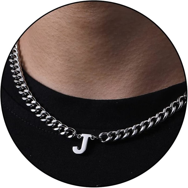 Initial A-z Cuban Link Chain Halsband För Pojkar Män Kvinnor Brevhänge Rostfritt stål 6,5 mm 18+2 Inches Smycken Present Silver J