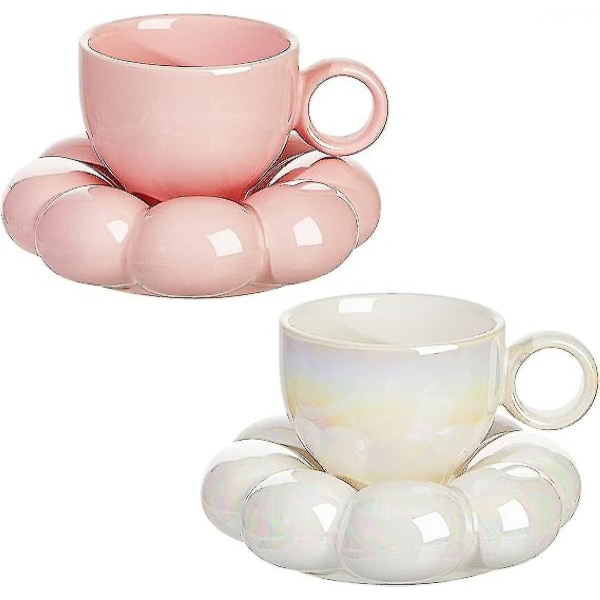 2 stycken keramiska molnmuggar med söt kopp och solrosunderlägg 7oz Söt keramisk kaffemugg med fatset för kontor hem kaffe