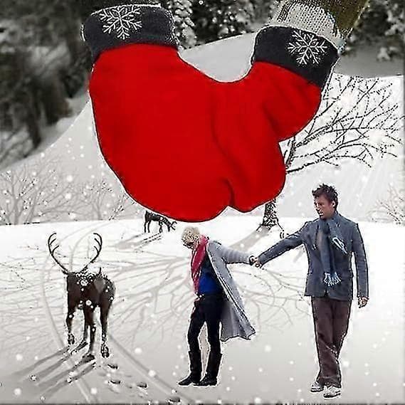 Varme vinterhandsker til par til Valentinsdag, hånd-i-hånd vanter til par, julegaveidé til elskende Red grey