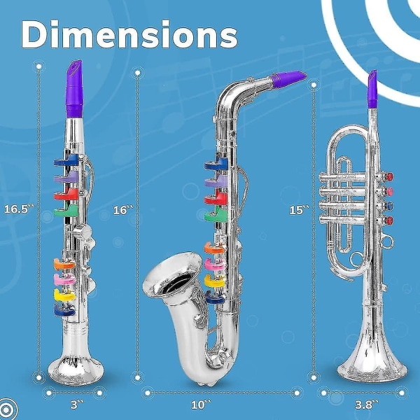 3 musiikin set 1. Klarinetti 2. Saksofoni 3. Trumpetti, yhdistelmä, jossa on yli 10 Italiassa tehtyä värikoodattua opetuslaulua.