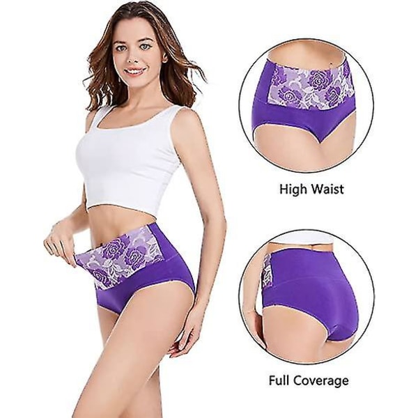 8-pakks Truser i Bomull Høy Midje Magekontroll Truser Dame Rose Jacquard Dametruser combine A-3pcs XL