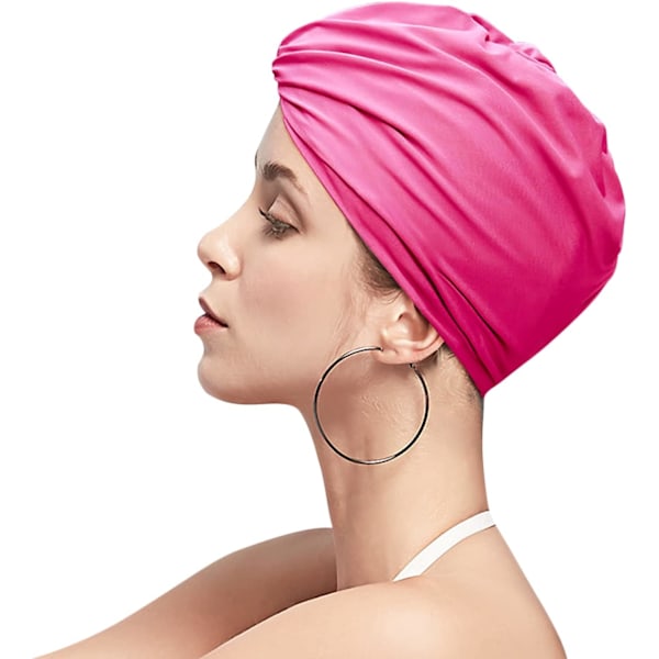 Plissert badehette for damer, badehette for langt hår, badehette, superelastisk turbanhette