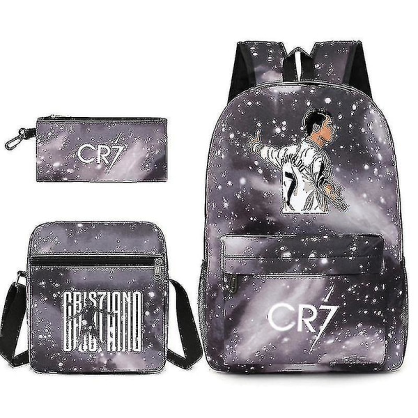 Fotballstjerne C Ronaldo CR7 trykt ryggsekk rundt studenten tredelt ryggsekk Starry gray 3 Shoulder bag shoulder bag