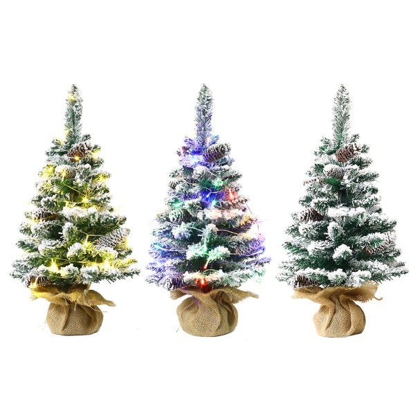 Miniatyrjulkträd med LED-belysning, realistiskt utseende, levande färg, batteridriven, upplyst konstgjort julgranspynt 45cm,Colorful Light