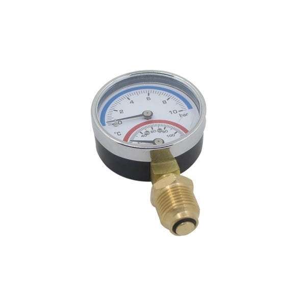 Termomanometer 80mm Manometer Tryk Temperatur Termometer Kedel Varme Radialt Tråd (80mm 0-16bar 1/4\")