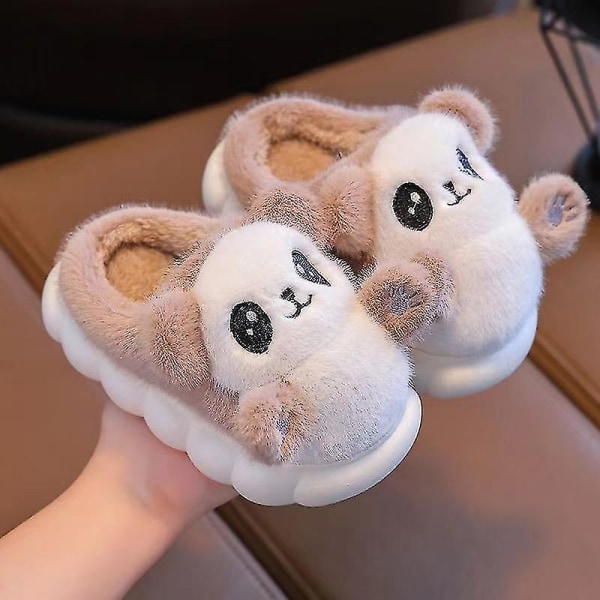 Barnens tecknade panda vintertofflor plyschdjur varma bomulls skor för pojkar och flickor inomhus hushåll fluffiga tofflor 2 26-27 Inner 16.5CM