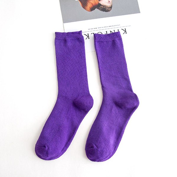 Färgglada strumpor Tunna bomullsstrumpor Mjuk Andas hög elastisk strumpa för vuxna barn Purple Child