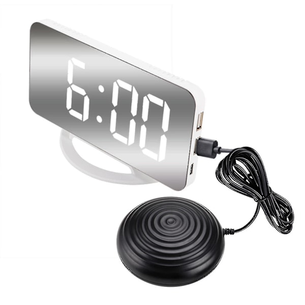 High vibrating alarm clock for heavy sleepers Deaf, digital mirror clock with bed shaker F